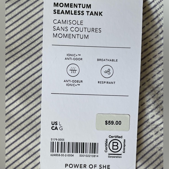 #017, Athleta Momentum blue/white stripe tank top, NWT, size L - Picture 3 of 4